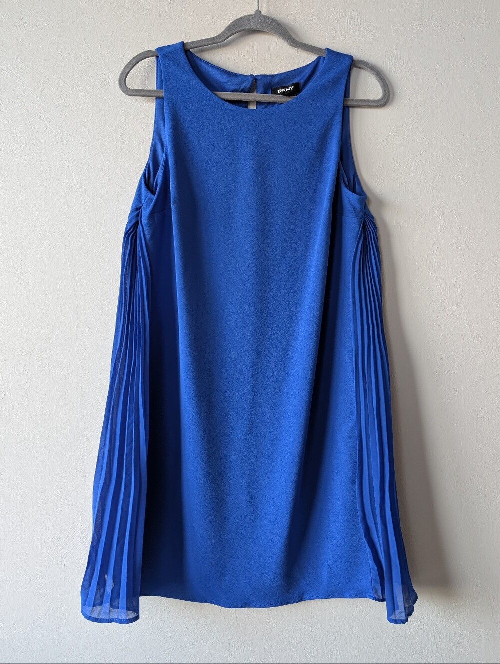 DKNY Cobalt Blue Sleeveless A-Line Dress with Pleated Side Panels Chiffon Size 6